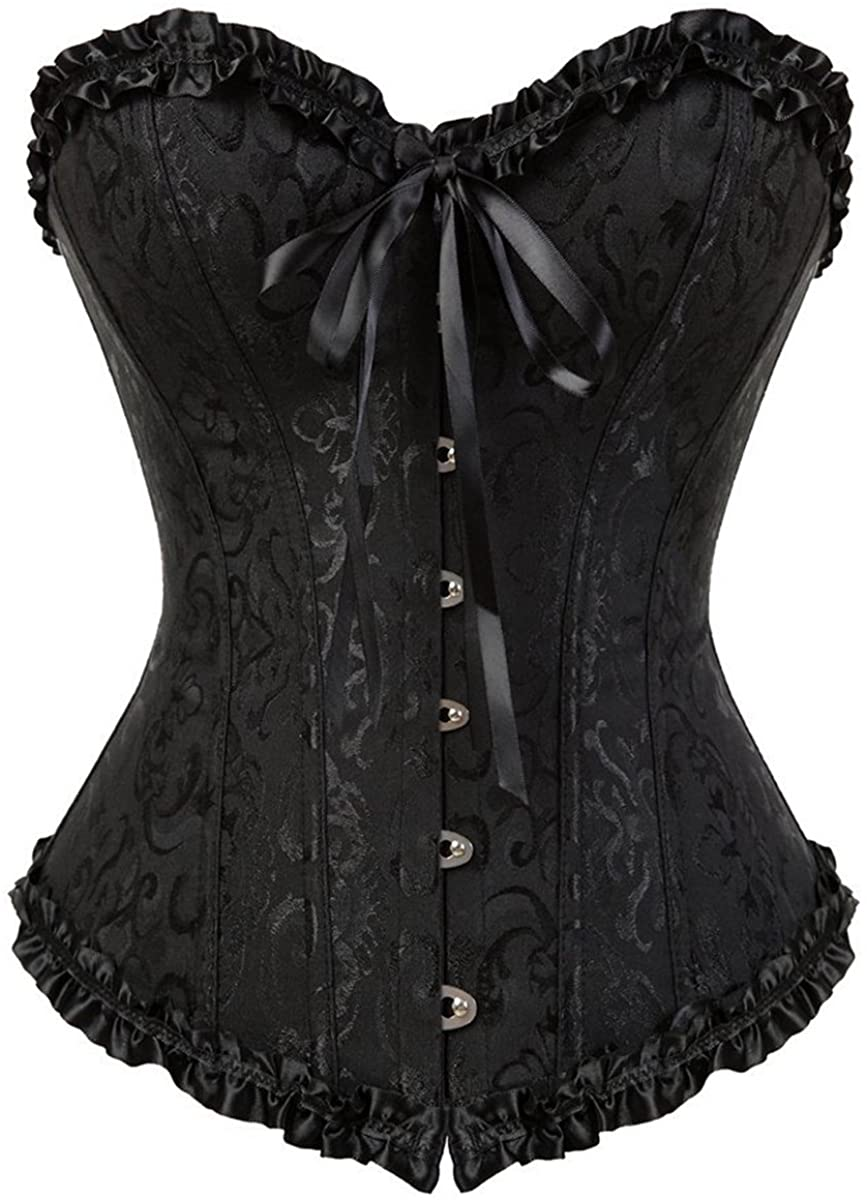 Everlove Corset Satin Overbust Lace up Busiter Shapewear Outfit Apparel & Accessories > Clothing > Underwear & Socks > Lingerie EverLove Black3 Small 