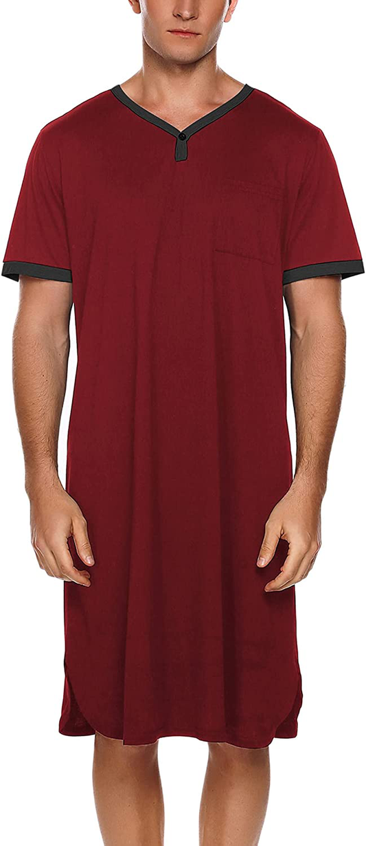 Ekouaer Men'S Nightshirt Nightwear Comfy Big&Tall Short Sleeve Henley Sleep Shirt Apparel & Accessories > Clothing > Sleepwear & Loungewear > Nightgowns Kylie Max   