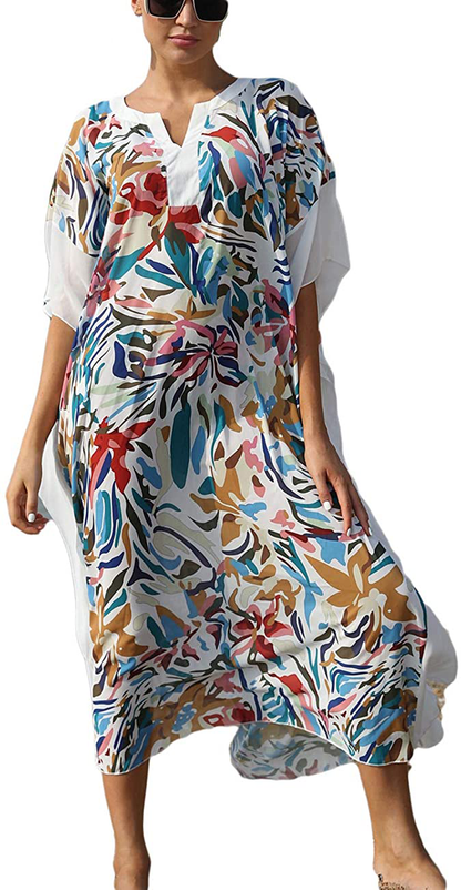 Bsubseach Women Beachwear Turkish Kaftans Long Swimsuit Cover up Caftan Beach Dress Apparel & Accessories > Clothing > Swimwear Kylie Max   