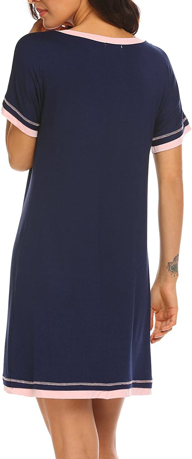 Ekouaer Nightgowns for Womens Short Sleeve Nightdress V Neck Nightshirt Comfy Sleep Shirt S-XXL Apparel & Accessories > Clothing > Sleepwear & Loungewear > Nightgowns Kylie Max   