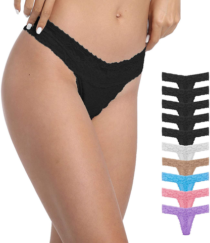 Pmrxi Pack of 10 Sexy Tangas Women Lace Thongs Plus Size Cotton Thongs Panties, Assorted Apparel & Accessories > Clothing > Underwear & Socks > Underwear Pmrxi 5black+5assorted Colors Lace Small 