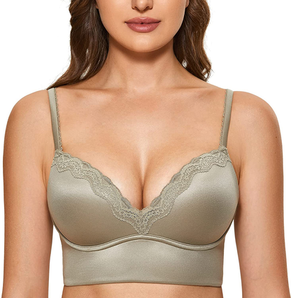 DOBREVA Women's Push Up Bra Wireless Padded Bralette Lace Longline Support Bras Apparel & Accessories > Clothing > Underwear & Socks > Bras DOBREVA Olive Grey 38C 