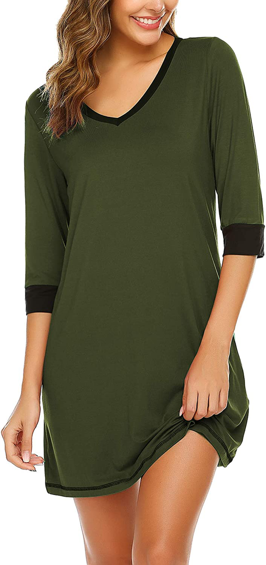 Ekouear Sleepshirts Womens Nightgowns Soft Sleepwear 3/4 Sleeve Night Shirts V Neck Sleep Dress Loose Nighties Apparel & Accessories > Clothing > Sleepwear & Loungewear > Nightgowns Kylie Max   