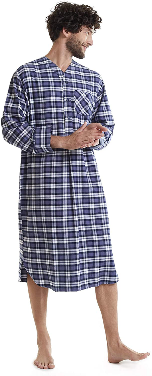 SIORO Men'S Flannel Nightshirt Plaid Cotton Nightwear Loose Pajama Sleep Shirt Apparel & Accessories > Clothing > Sleepwear & Loungewear > Nightgowns Kylie Max   