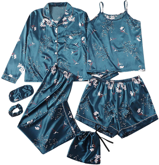 Shein Women'S plus Size Sleepwear 7Pcs Satin Pajama Sets Cami Shorts Loungewear Apparel & Accessories > Clothing > Sleepwear & Loungewear Kylie Max   