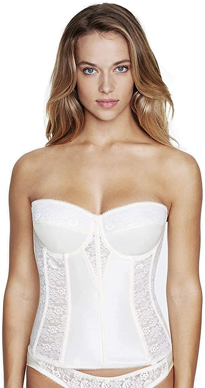 Women'S Lace Longline Corset - Full Length Bridal Bra with Garters Apparel & Accessories > Clothing > Underwear & Socks > Lingerie Dominique Bone 46B 