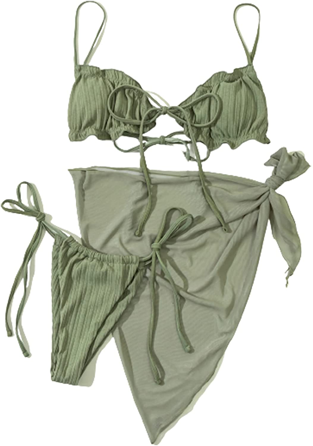 SOLY HUX Women's Wrap Triangle Bikini Bathing Suits with Mesh Beach Skirt 3 Piece Swimsuits Apparel & Accessories > Clothing > Swimwear KYLIE MAX Mint Green Small 