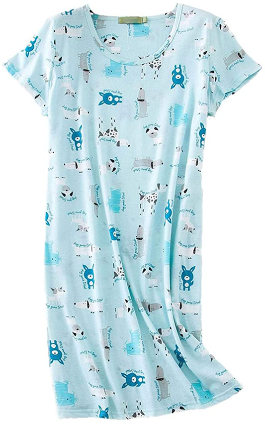 PNAEONG Women'S Cotton Nightgown Sleepwear Short Sleeves Shirt Casual Print Sleepdress Apparel & Accessories > Clothing > Sleepwear & Loungewear > Nightgowns Kylie Max   