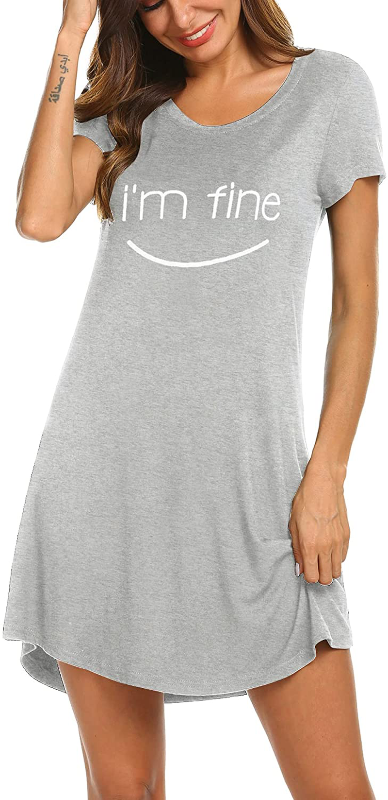 Hotouch Night Shirts Womens Nightgowns Cute round Neck Short Sleeve Printed Sleep Shirts Soft Sleepwear XS-XXL Apparel & Accessories > Clothing > Sleepwear & Loungewear > Nightgowns Kylie Max   