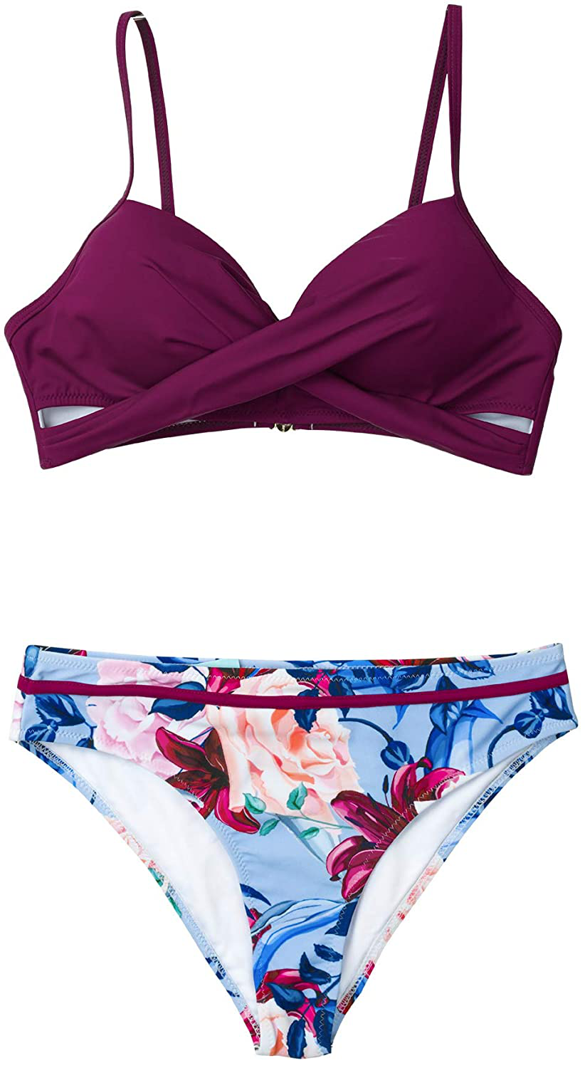 CUPSHE Women's Leafy Wrap Tie Bikini Set Halter Back Bow Low Waisted Bathing Suit Apparel & Accessories > Clothing > Swimwear KYLIE MAX   