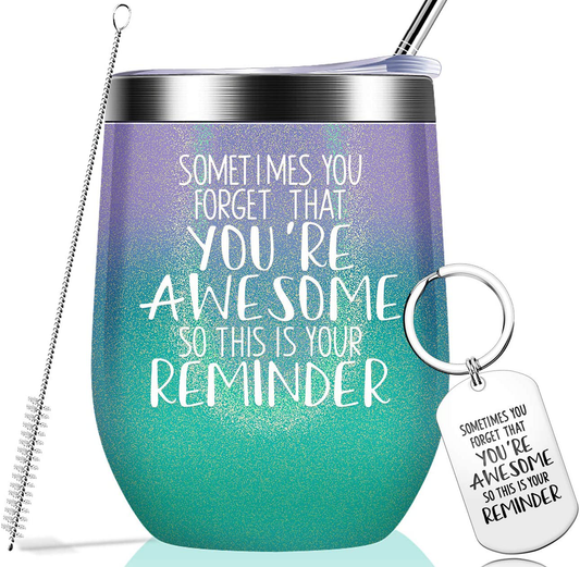 Sometimes You Forget That You are Awesome - Thank You Gifts, Funny Birthday Cup Inspirational Gifts for Women, Men, Coworker, Friends - Vacuum Insulated Tumbler with Keychain Glitter 12oz Arts & Entertainment > Party & Celebration > Gift Giving Nurforta 2.Glitter Gradation  