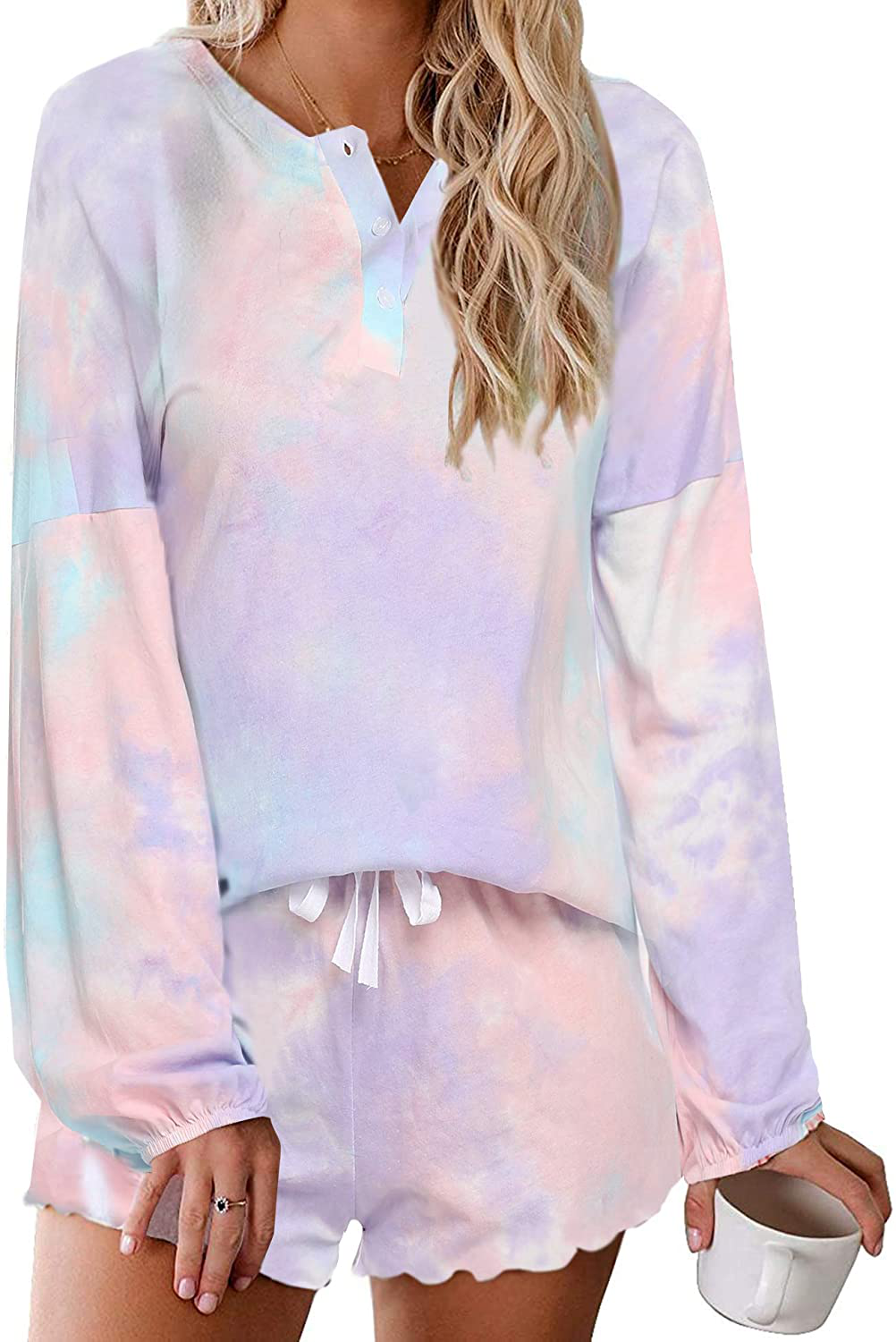 Ekouaer Tie Dye Pajamas Set Womens Loungewear Sleepwear 2 Piece PJ Sets Apparel & Accessories > Clothing > Sleepwear & Loungewear > Pajamas Ekouaer Lovely Long Sleeve 1 Medium 
