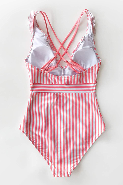 CUPSHE Women'S V Neck One Piece Swimsuit Ruffled Back Cross Swimwear Apparel & Accessories > Clothing > Swimwear Kylie Max   