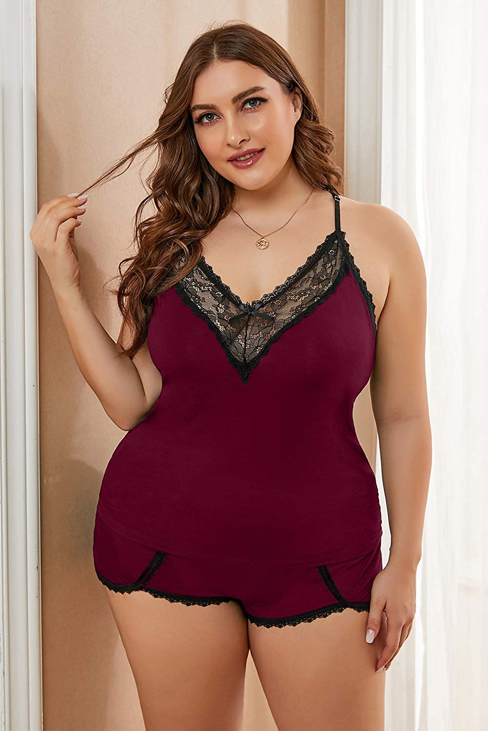 BLMFAION Women Sexy plus Size Cami Shorts Soft Lounge Pajamas Sets L-5X Apparel & Accessories > Clothing > Sleepwear & Loungewear Kylie Max   
