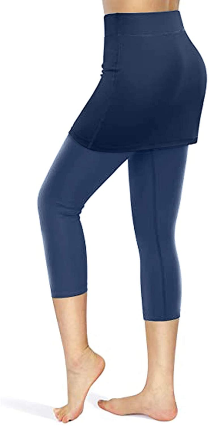 Burband Womens Skirted Leggings Capri Skirt Yoga Active Tights Pants Golf Tennis Workout Skort Sport Leggings with Pockets Apparel & Accessories > Clothing > Underwear & Socks > Shapewear Burband   