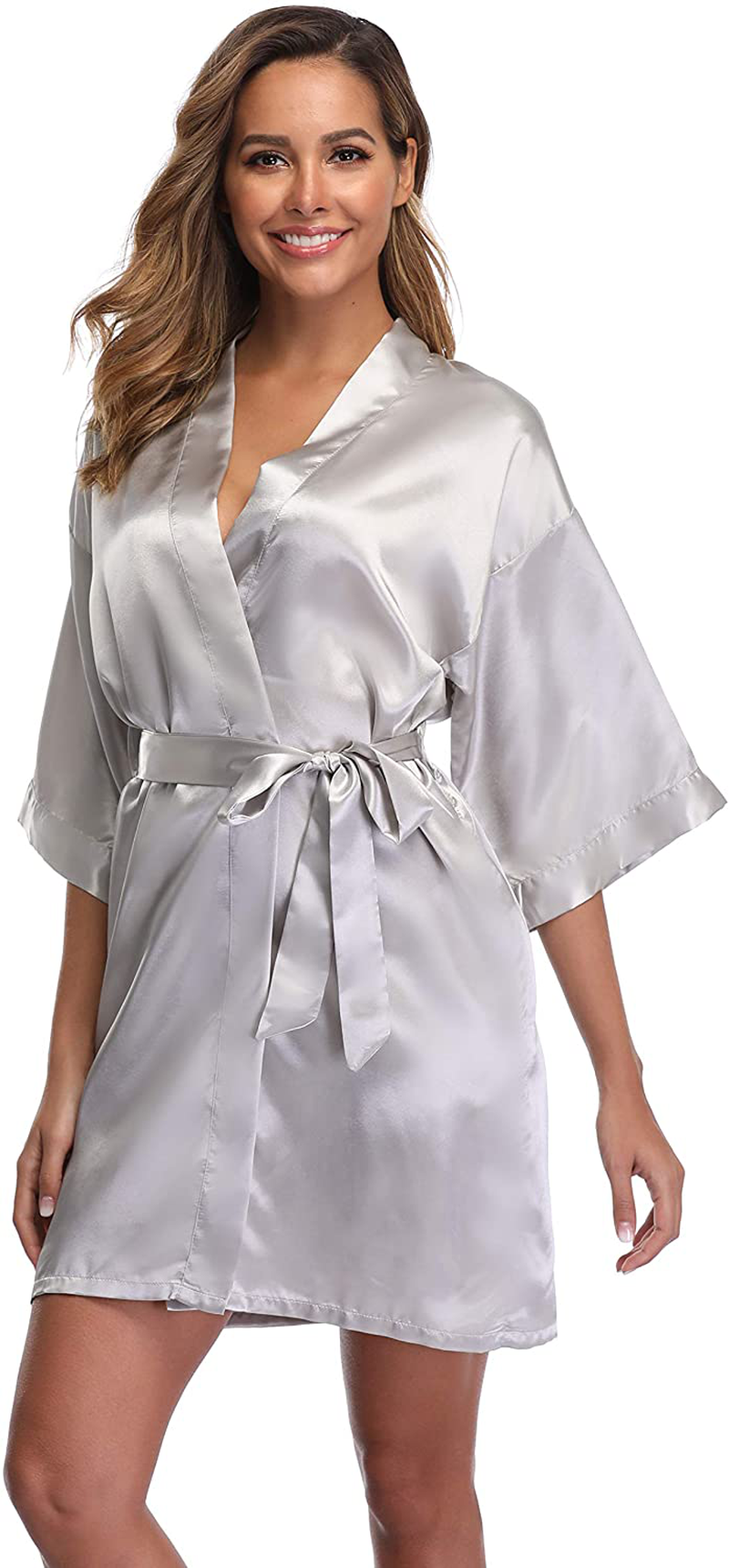 Ifigure Women'S Short Kimono Robe Dressing Gown Silky Bridesmaid Robes Bathrobe Apparel & Accessories > Clothing > Sleepwear & Loungewear > Robes iFigure   