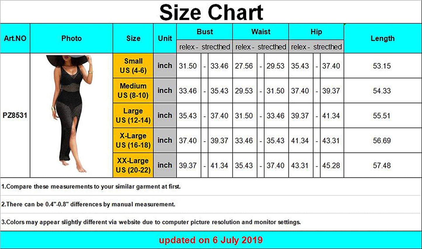 Perzeal Women'S Sexy Sleeveless Swimsuit Cover Ups Sheer Crochet plus Size Beach Bikini See through Swimwear Maxi Dresses Apparel & Accessories > Clothing > Swimwear Kylie Max   