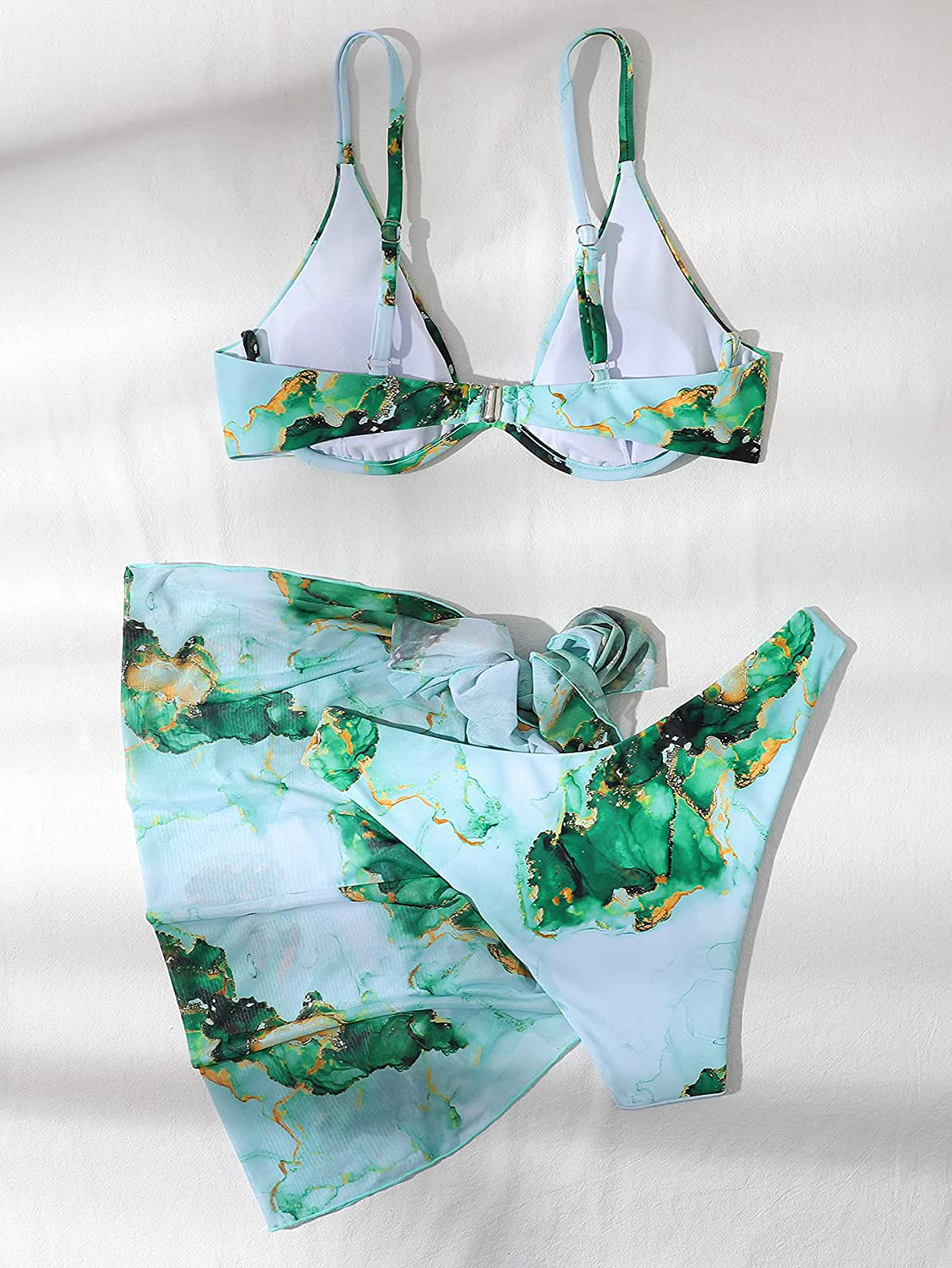 SheIn Women's 3 Piece Tie Dye Underwire Bikini Set Swimsuit and Cover Up Beach Skirt Apparel & Accessories > Clothing > Swimwear SheIn   