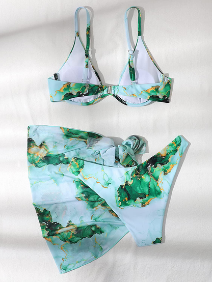 SheIn Women's 3 Piece Tie Dye Underwire Bikini Set Swimsuit and Cover Up Beach Skirt Apparel & Accessories > Clothing > Swimwear SheIn   
