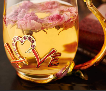 Luka Tech Enamels flower Lead-free Glass Coffee Mugs Tea Cup with Steel Spoon, Best Birthday Gifts For Women Wife Mom Friends Mothers Valentines Day Christmas Arts & Entertainment > Party & Celebration > Gift Giving Luka Tech   
