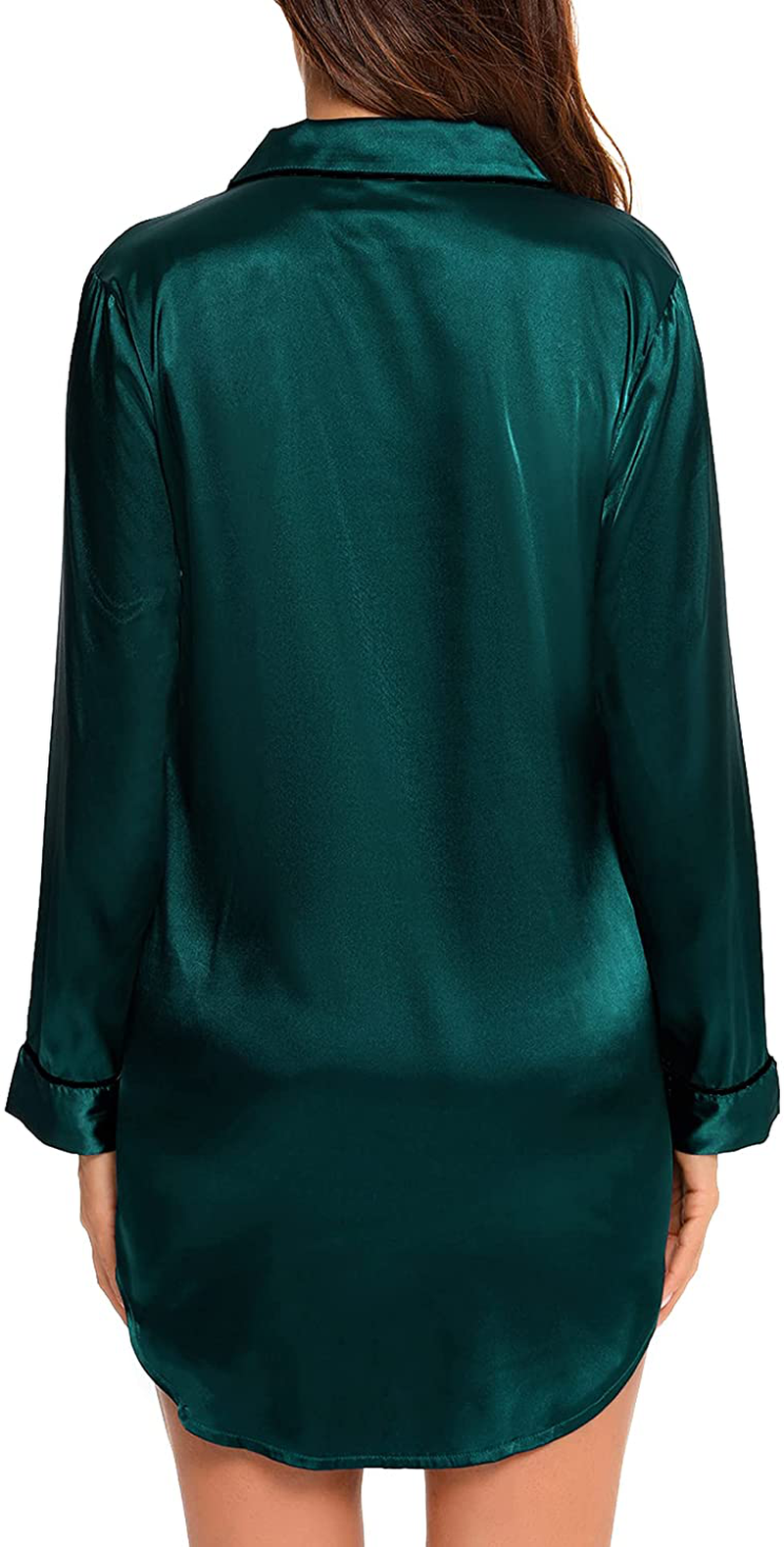 SWOMOG Women'S Satin Sleep Shirt Long Sleeve Sleepwear Silk Nightshirt Button down Pajama Top Apparel & Accessories > Clothing > Sleepwear & Loungewear > Nightgowns Kylie Max   
