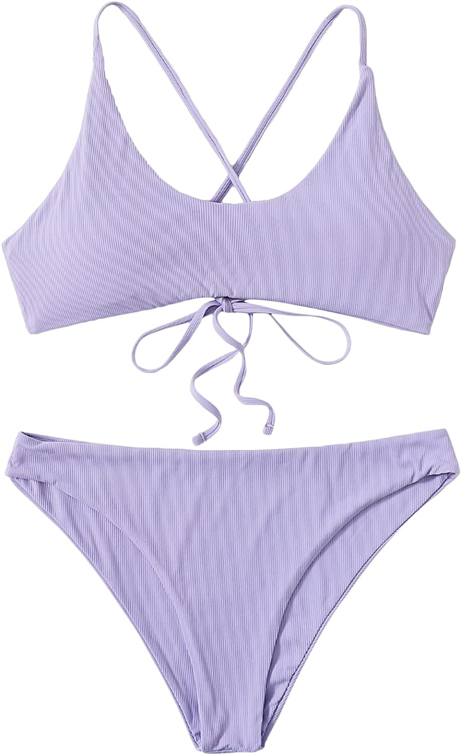 SweatyRocks Women's Bathing Suits Spaghetti Strap Criss Cross Back Bikini Ribbed Swimsuit Apparel & Accessories > Clothing > Swimwear SweatyRocks Solid Purple X-Large 