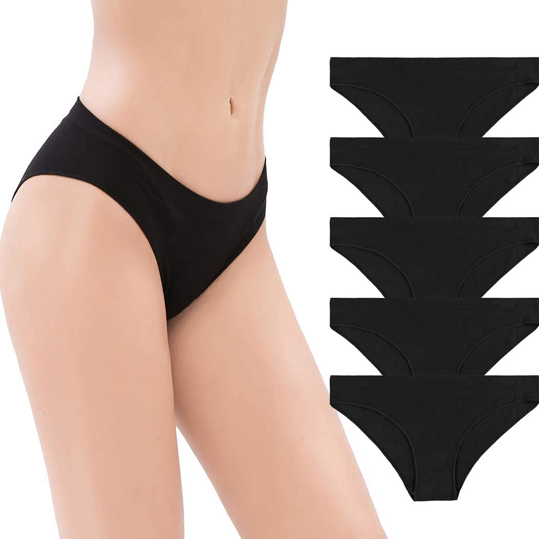 R RUXIA Women'S Hipster Panties Seamless Low-Rise Cheekini Panty Soft Stretch Bikini Underwear (Multi Colors,Pack of 5) …  R RUXIA 5 Pack(black) XX-Large 