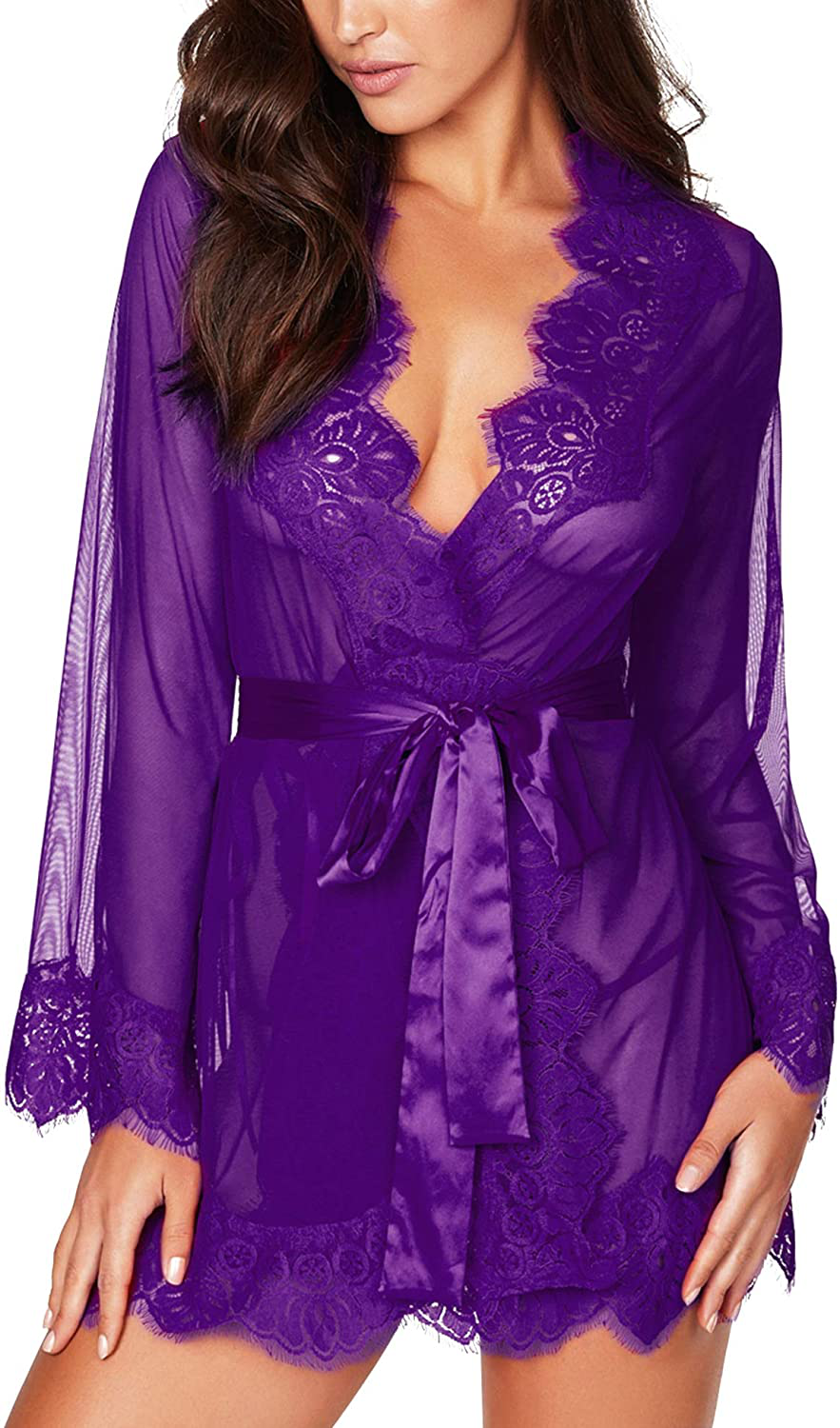 RSLOVE Women Lace Kimono Robe Sexy Babydoll Lingerie Mesh Cover up Bridal Lingerie Apparel & Accessories > Clothing > Underwear & Socks > Lingerie Kylie Max   