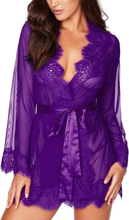 RSLOVE Women Lace Kimono Robe Sexy Babydoll Lingerie Mesh Cover up Bridal Lingerie Apparel & Accessories > Clothing > Underwear & Socks > Lingerie Kylie Max   