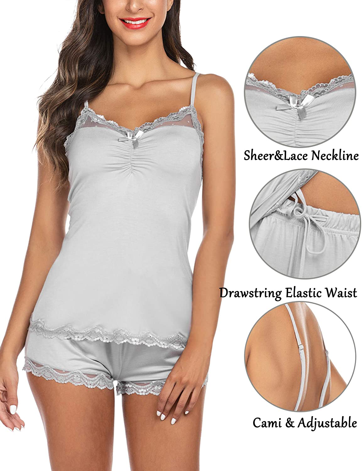 Avidlove Sexy Pajamas for Women Lace Cami PJ Set Two Piece Sleep Set with Shorts Apparel & Accessories > Clothing > Sleepwear & Loungewear Kylie Max   