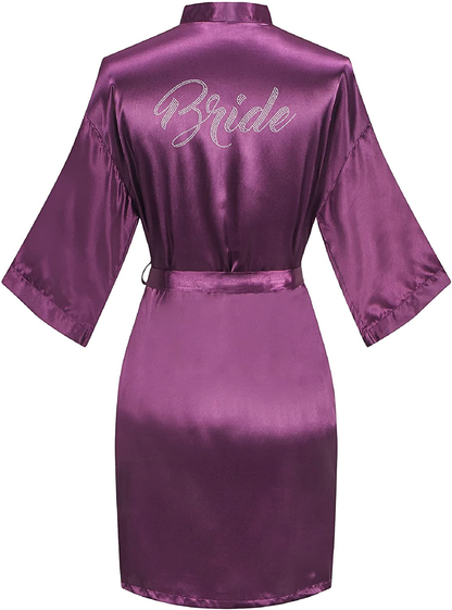 Sunshinemall Women'S Satin Kimono Robes with Rhinestones Bride Bridesmaid Short Sleepwear Wedding Dressing Gown Apparel & Accessories > Clothing > Sleepwear & Loungewear > Robes sunshinemall   