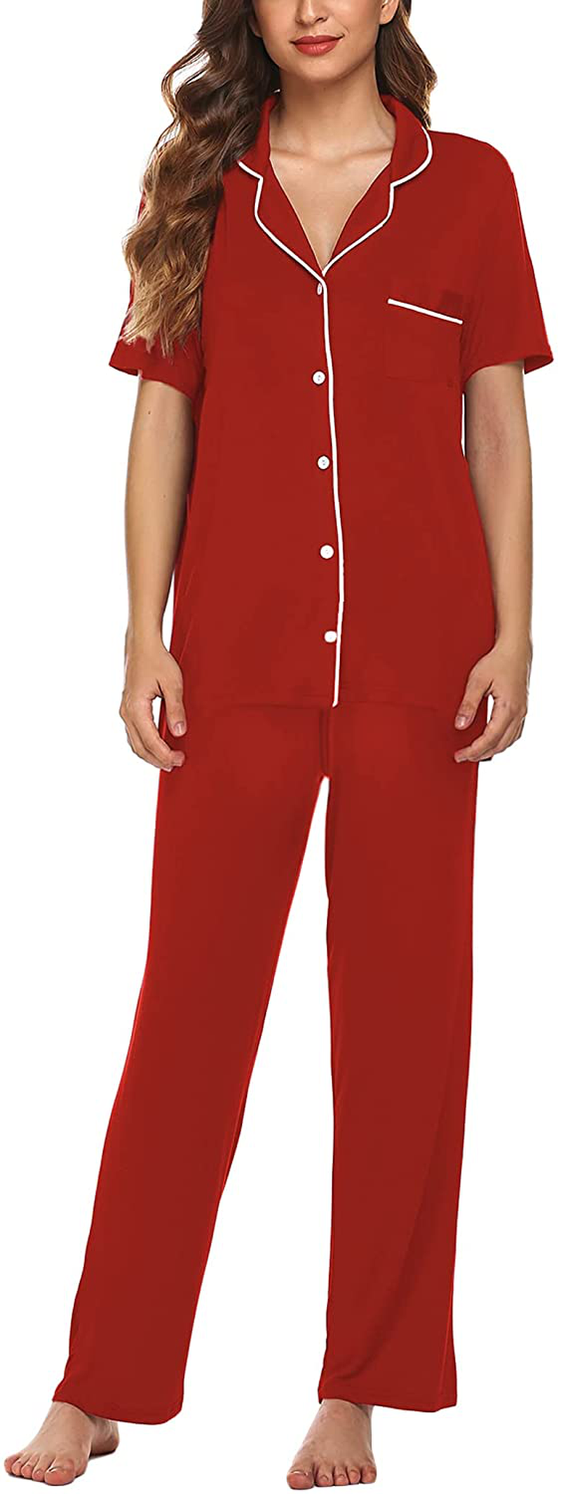 Avidlove Women Pajamas Set Notch Collar Soft Sleepwear Pjs Short Sleeve Button Down Nightwear with Long Pants Apparel & Accessories > Clothing > Sleepwear & Loungewear > Pajamas Avidlove   
