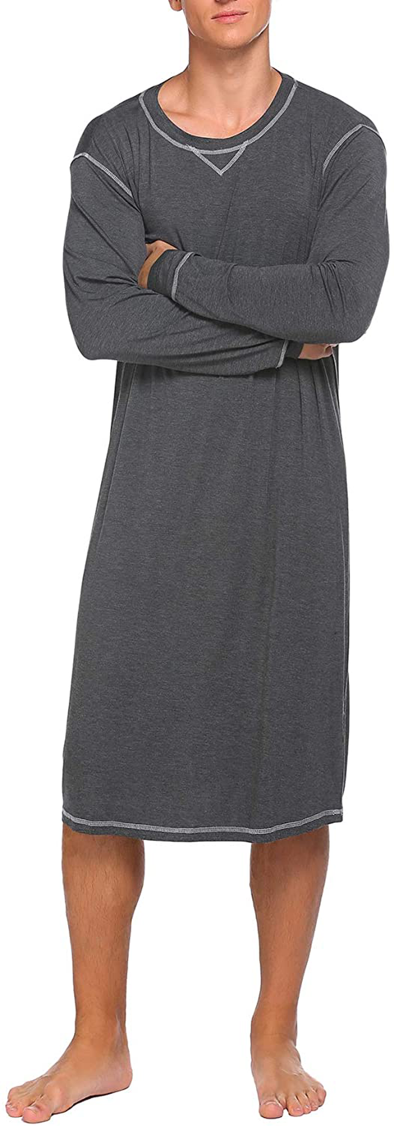 Ekouaer Men'S Nightshirt Long Sleeve Sleepwear Soft Comfy Nightgown Loose Sleep Shirt S-XXL Apparel & Accessories > Clothing > Sleepwear & Loungewear > Nightgowns Kylie Max   