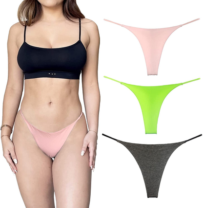 Cotton Thongs for Women Sexy Seamless Woman G String Panties 3 Pack Set Apparel & Accessories > Clothing > Underwear & Socks > Underwear KYLIE MAX Pink Green Grey Small 
