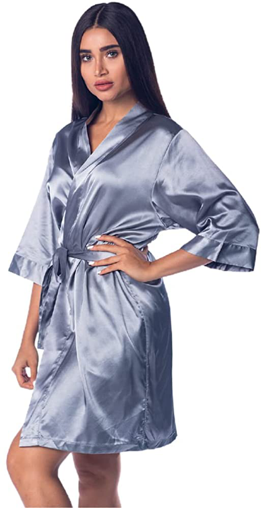 Pretty Robes Silk Satin Robes for Women Short Kimono Robe for Brides and Bridesmaids Wedding and Bridal Party Loungewear Apparel & Accessories > Clothing > Sleepwear & Loungewear > Robes Pretty Robes Charcoal Large-X-Large 
