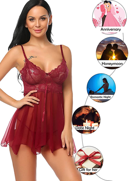 Avidlove Women Lingerie Babydoll Lace Nightgown Mesh Chemise Boudoir Nighty Apparel & Accessories > Clothing > Underwear & Socks > Lingerie Kylie Max   