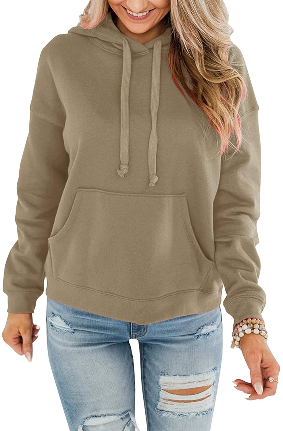 Bingerlily Women'S Casual Hoodies Long Sleeve Solid Lightweight Pullover Tops Loose Sweatshirt with Pocket Apparel & Accessories > Clothing > Activewear Kylie Max   