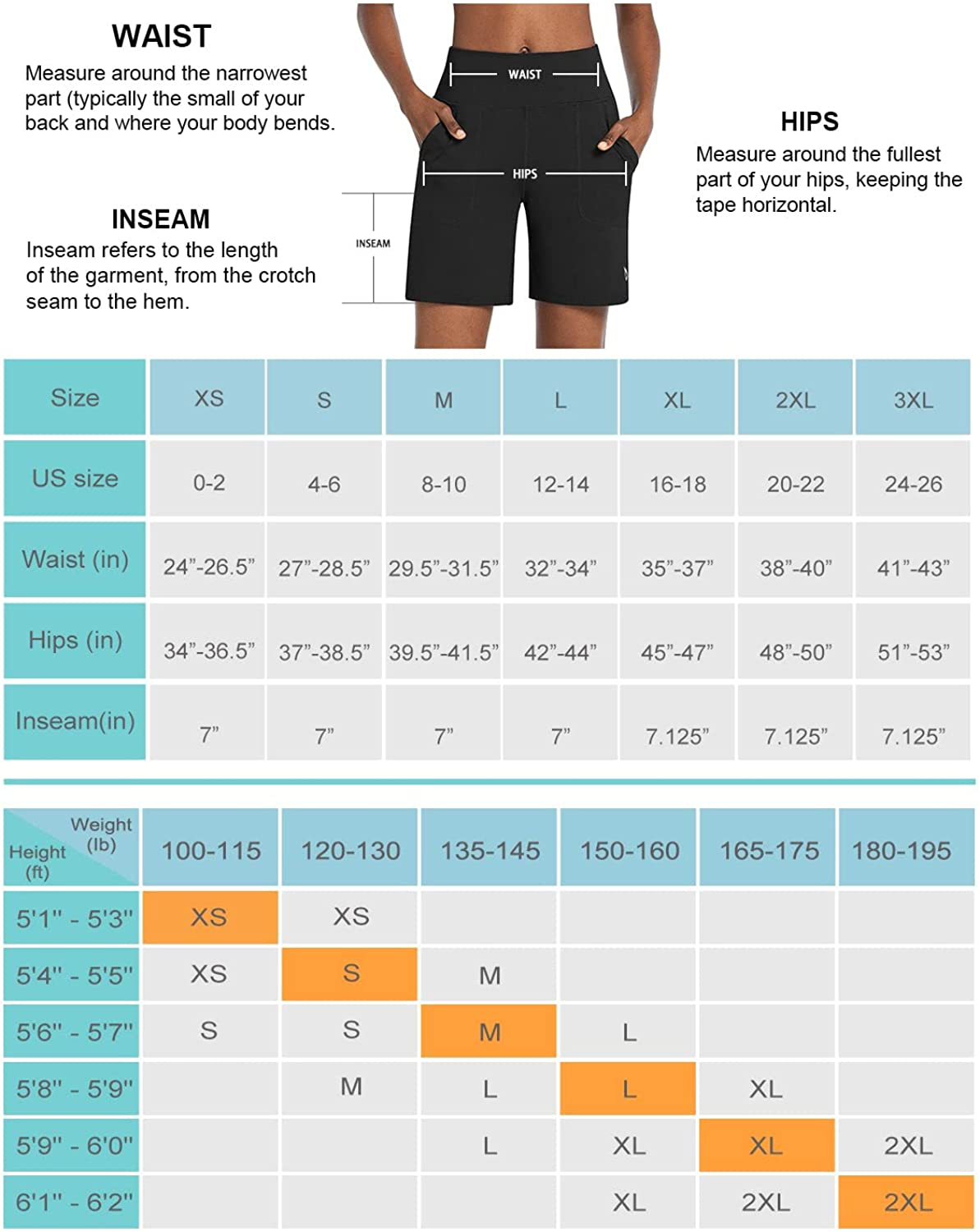 BALEAF Women'S 7" Athletic Long Shorts High Waisted Running Bermuda Shorts with Pockets Apparel & Accessories > Clothing > Shorts Kylie Max   