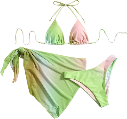 SOLY HUX Women's Wrap Triangle Bikini Bathing Suits with Mesh Beach Skirt 3 Piece Swimsuits Apparel & Accessories > Clothing > Swimwear KYLIE MAX Ombre Multicoloured Large 