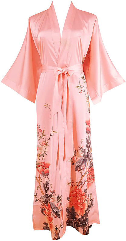 Ledamon Women'S Kimono Robe Long - Classic Pocket Floral Bathrobe Nightgown Apparel & Accessories > Clothing > Sleepwear & Loungewear > Robes Ledamon Light Pink  