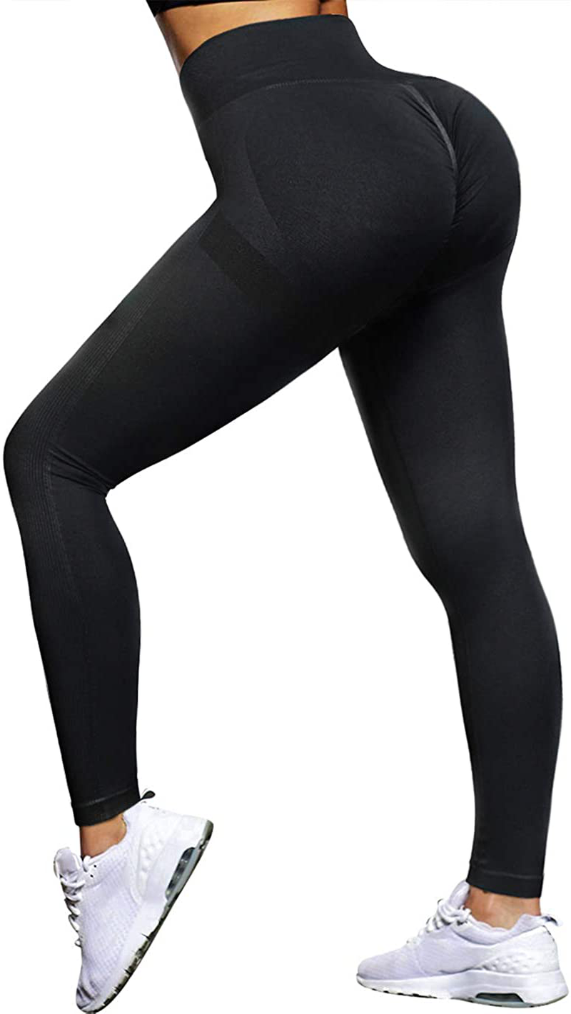 OMKAGI Women Scrunch Butt Lifting Leggings Seamless High Waisted Workout Yoga Pants Apparel & Accessories > Clothing > Activewear OMKAGI 88-black Medium 