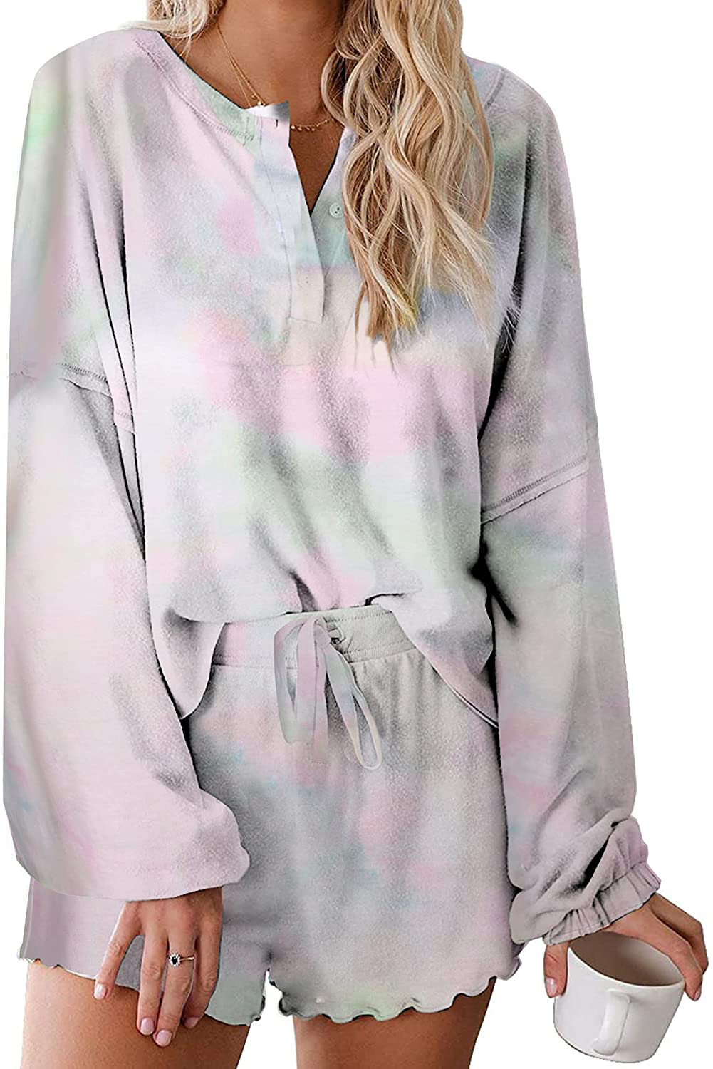 Ekouaer Tie Dye Pajamas Set Womens Loungewear Sleepwear 2 Piece PJ Sets Apparel & Accessories > Clothing > Sleepwear & Loungewear > Pajamas Ekouaer Wonderful Long Sleeve 1 Medium 