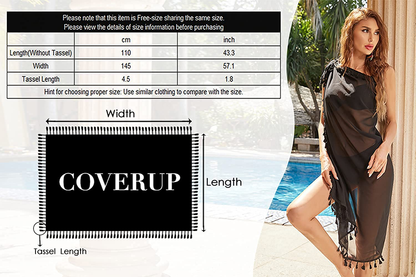 Ekouaer Women Sarong Chiffon Beach Wraps Sheer Swimsuit Cover Ups Sexy Bikini Long Skirts with Tassels Apparel & Accessories > Clothing > Swimwear Kylie Max   
