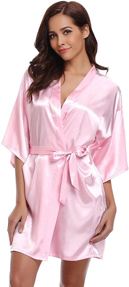 Litherday Women'S Kimono Robe Silk Bathrobe Sleepwear Short Satin Robes for Bridal Bridesmaids Dressing Gown Apparel & Accessories > Clothing > Sleepwear & Loungewear > Robes Litherday   