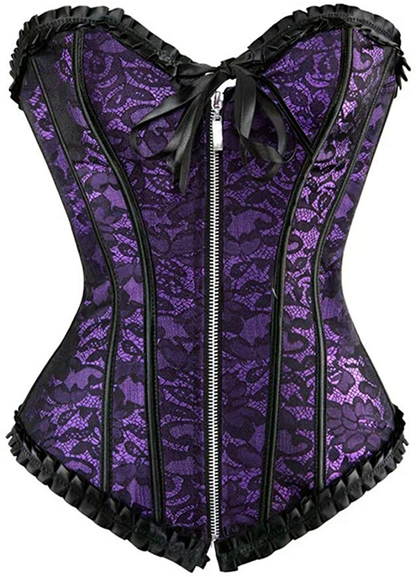 Corset Top Bustier Women'S Overbust Satin Floral Lace up Trim plus Size Bodyshaper Apparel & Accessories > Clothing > Underwear & Socks > Lingerie jutrisujo 2805apurple 4X-Large 