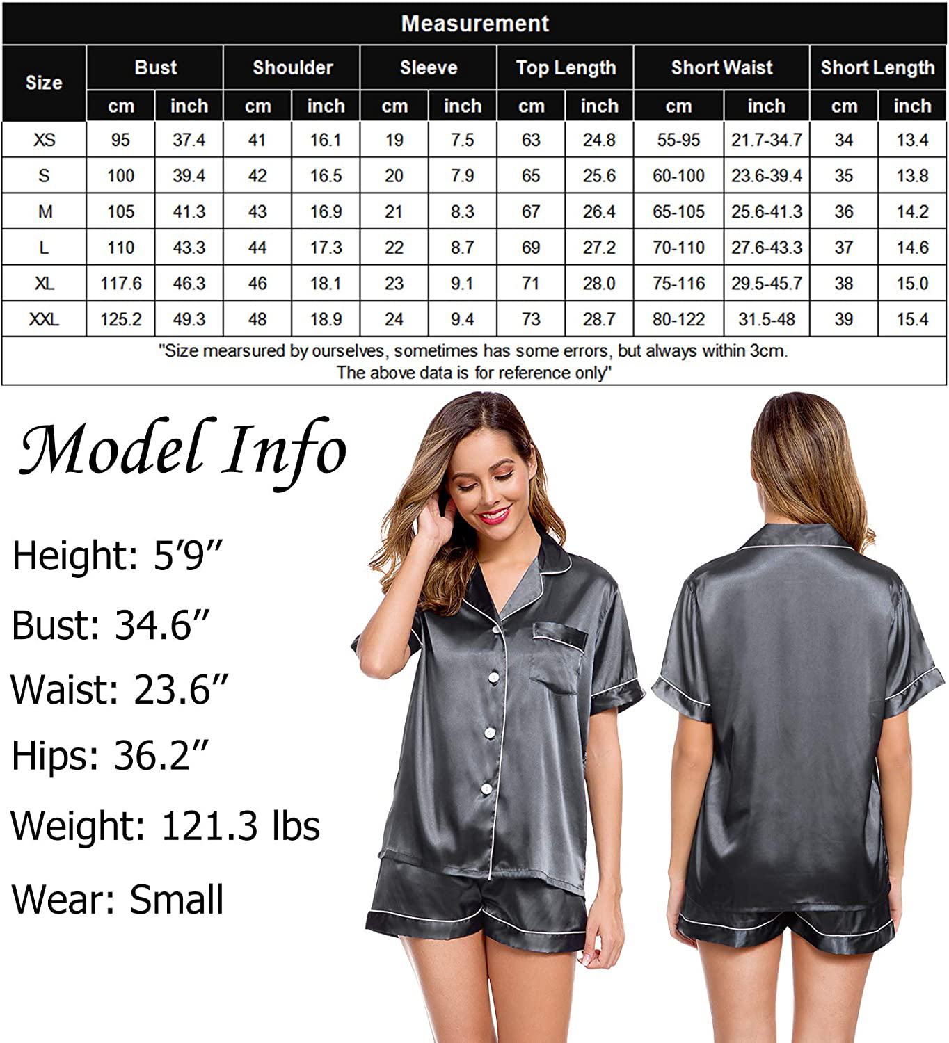 Lecgee Womens Silk Satin Pajamas Short Sleeve Loungewear Two-Piece Sleepwear Button-Down Pj Set Apparel & Accessories > Clothing > Sleepwear & Loungewear > Pajamas Kylie Max   