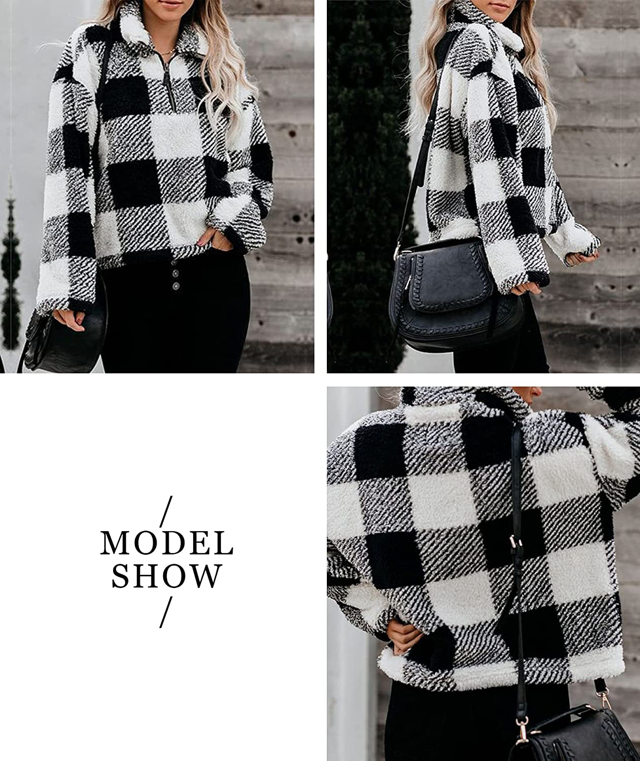 BTFBM Women Sherpa Pullover Quarter Zip Long Sleeve Fluffy Soft Fleece Jackets Sweaters Sweatshirts Hoodies Outwear Coat Apparel & Accessories > Clothing > Activewear Kylie Max   