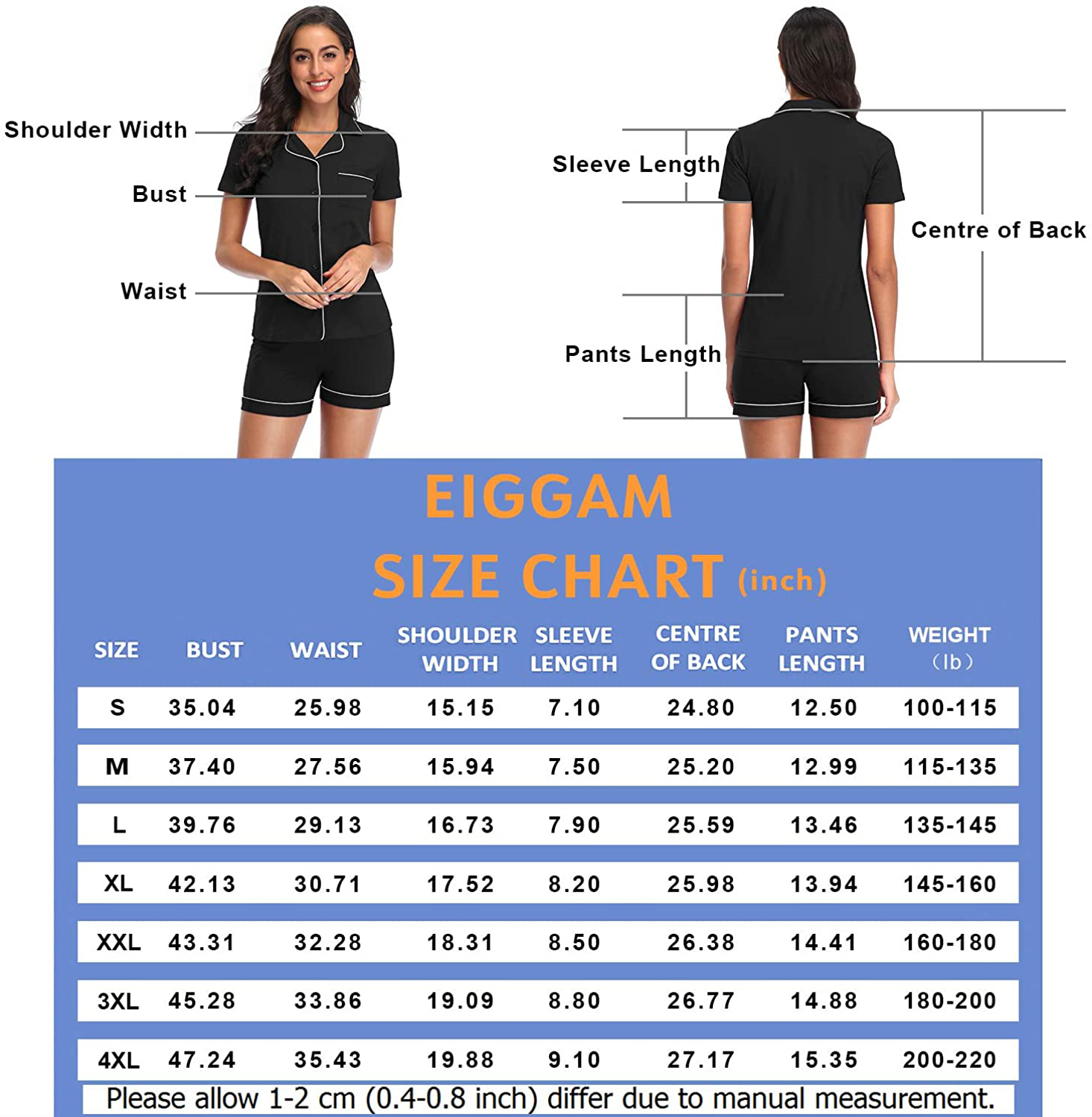 Eiggam Pajamas for Women Lounge Cotton Sleepwear Comfy Soft Long Button down Pjs Set Pajamas Set Apparel & Accessories > Clothing > Sleepwear & Loungewear Kylie Max   