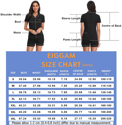 Eiggam Pajamas for Women Lounge Cotton Sleepwear Comfy Soft Long Button down Pjs Set Pajamas Set Apparel & Accessories > Clothing > Sleepwear & Loungewear Kylie Max   