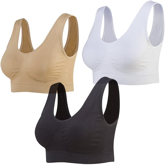 Lemef 3-Pack Seamless Sports Bra Wirefree Yoga Bra with Removable Pads for Women Apparel & Accessories > Clothing > Underwear & Socks > Bras Kylie Max   